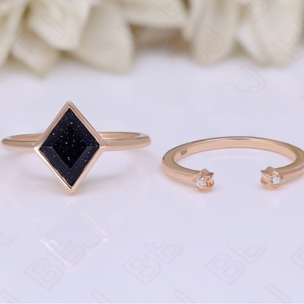 Kite Blue Sandstone Gemstone Stackable Ring Set-1… - image 1